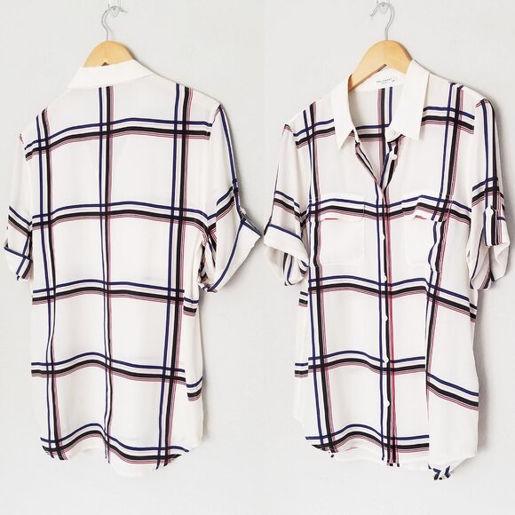 Equipment Femme 100% Silk Short Sleeve Silk Engineered Large Marais Plaid Shirt - Picture 14 of 16